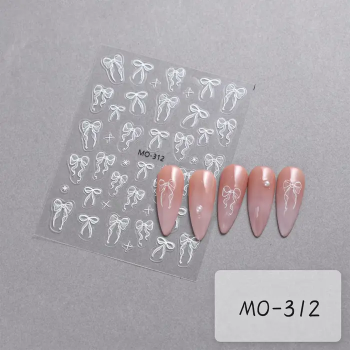 3D Motýlková Kravata Bílá Stuha Nehtové Nálepky