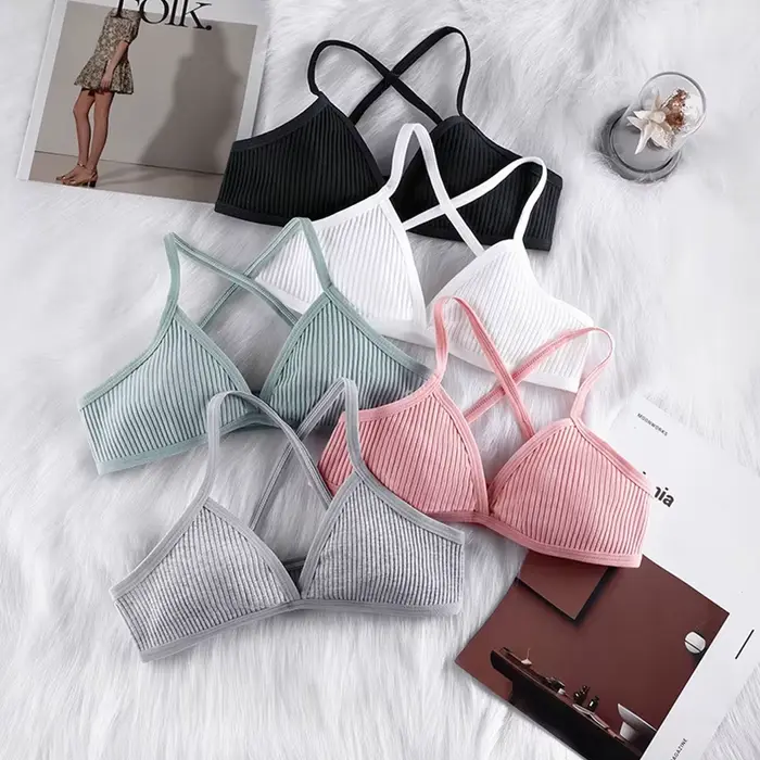 Pohodlné bavlněné podprsenky pro ženy, štíhlý styl, bralette bez podšívky, sexy, hluboký trojúhelník V střih, kříž zpět, krása podprsenka