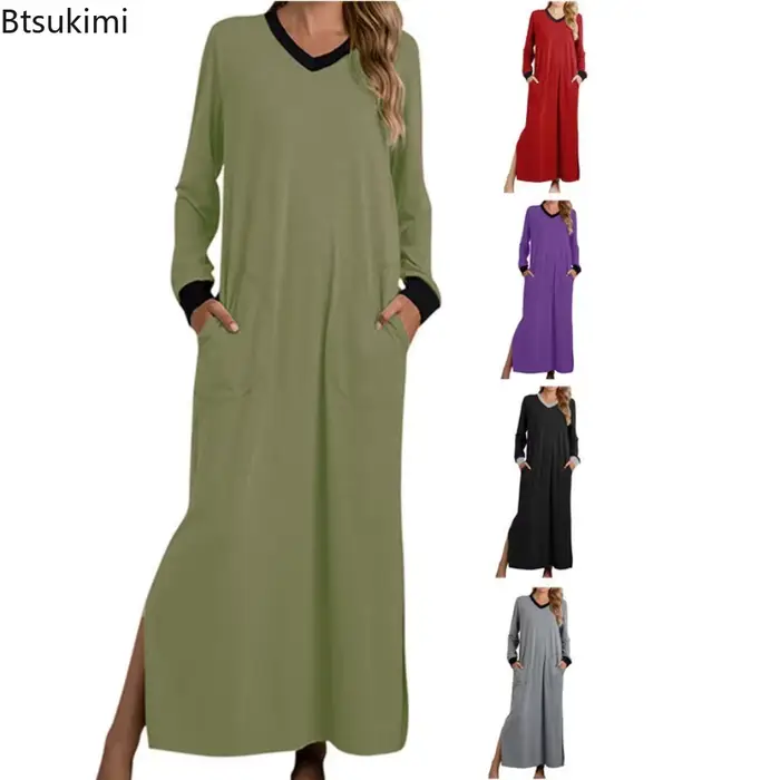 Stylová a pohodlná dámská noční košile z bavlny a polyesteru Délka kotníku V-neck na spaní a speciální příležitosti
