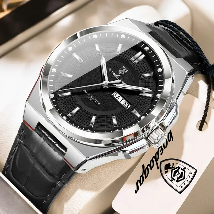 Montre POEDAGAR à Quartz pour Hommes avec Bracelet en Cuir, Résistante à l'Eau et Affichage Lumineux pour Toutes Occasions