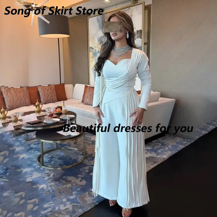 Robe de soirée élégante à col cœur, manches longues, drapée, avec franges, longueur ras du sol, pour