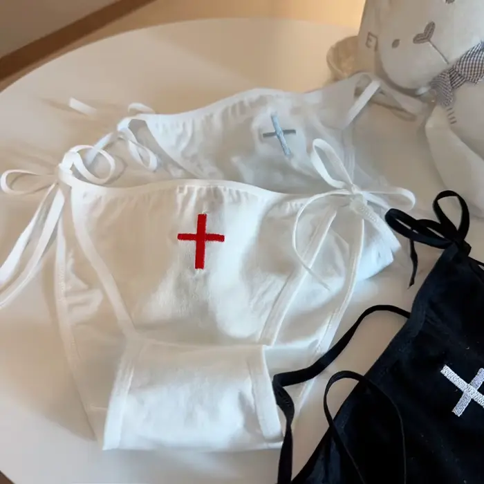 Spodní prádlo potisk křížové tkaničky pro zdravotní sestru cosplay, bavlna Lolita, měkké kalhotky pro dívku, sexy, nízký pas, prodyšné, měkké, roztomilé