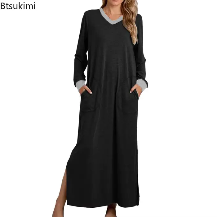 Stylová a pohodlná dámská noční košile z bavlny a polyesteru Délka kotníku V-neck na spaní a speciální příležitosti