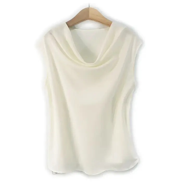 Gilet en soie pour femmes, col pivotant de tempérament de luxe léger, haut en soie de mûrier, à la m