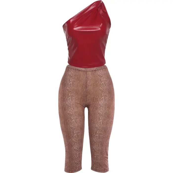 Set Hipster Sisterlinda Top Manches Courtes Polyuréthane et Short Mollets Pour Femmes Occasions Spéciales
