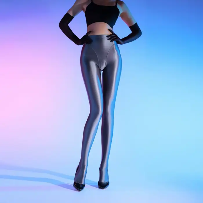 Sexy femmes 80D ouvert entrejambe transparent voir à travers l'huile brillant bas Sexy serré Yoga bas façonnage collants