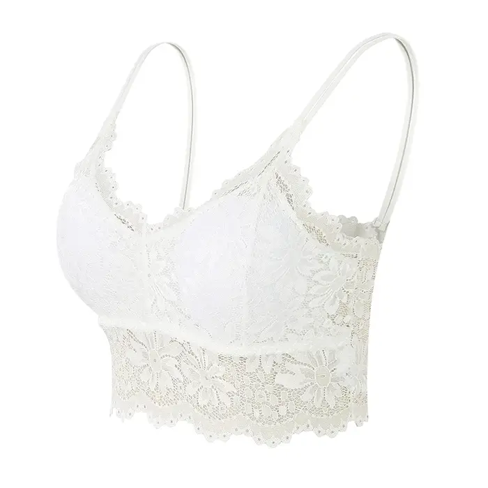 Soutien-gorge en dentelle pour femmes, Bralette confortable et Sexy, sous-vêtements de couleur unie, gilet ajouré sans fil, haut court, Lingerie sans couture