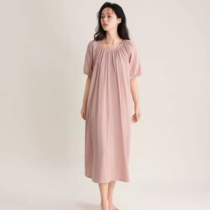 Chemise de nuit mi-longue pour femme en coton blanc col rond manches courtes pour nuits d'été confortables et douces