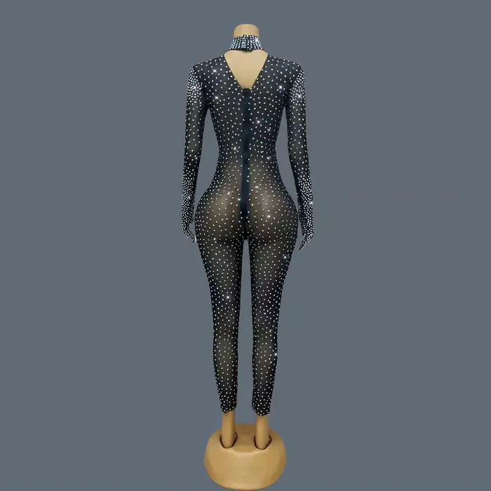 Combinaison de luxe scintillante avec strass, tenue de Festival, tenue de spectacle sur scène, tenue