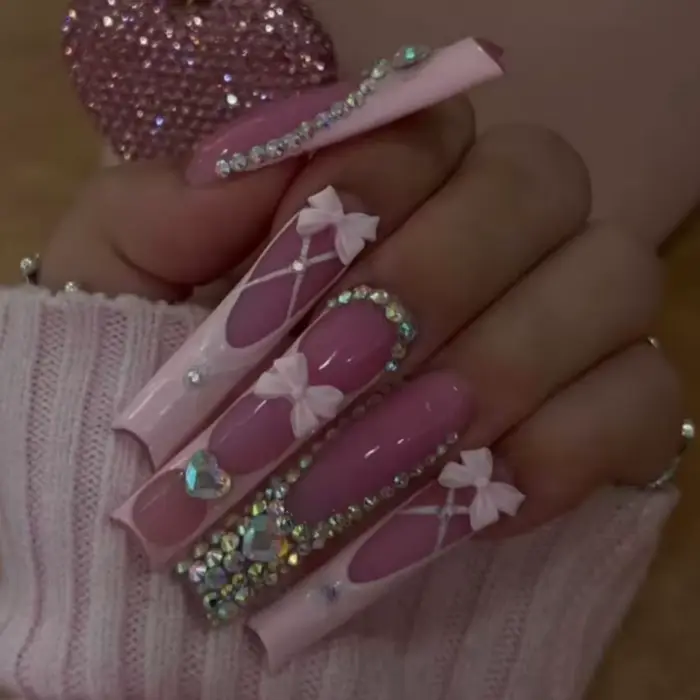 24 pièces longue tête carrée couverture complète ongles conseils blanc français faux ongles 3D ceris