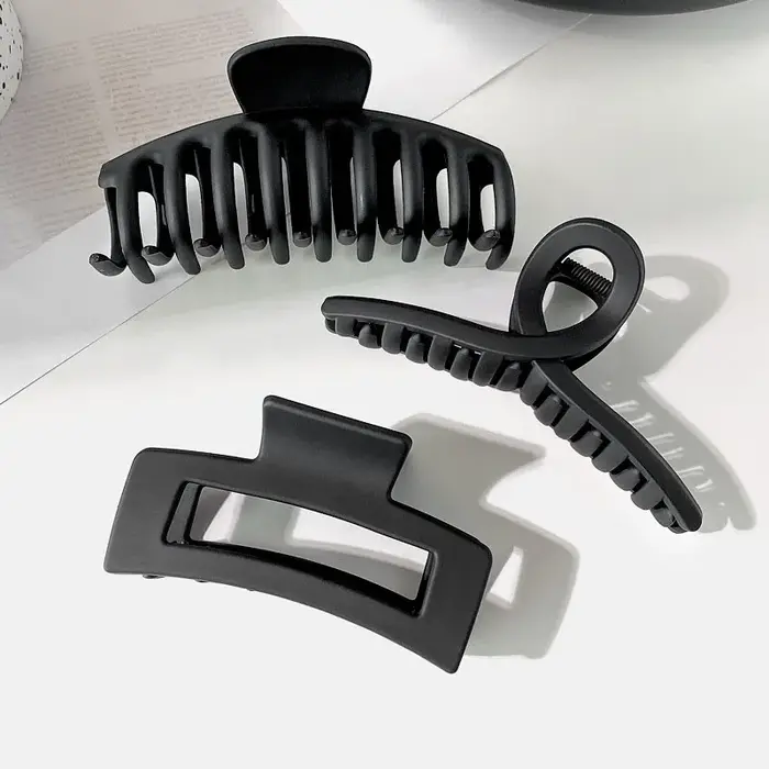 Pince à cheveux élégante noire géométrique en plastique pour femme, support de cheveux longs, pinces
