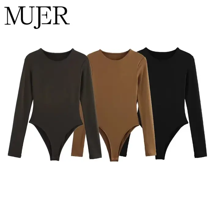 MUJER černá Bustier body pro ženy Sexy extrémní body dámský dlouhý rukáv body žena jednodílné letní topy žena 2025