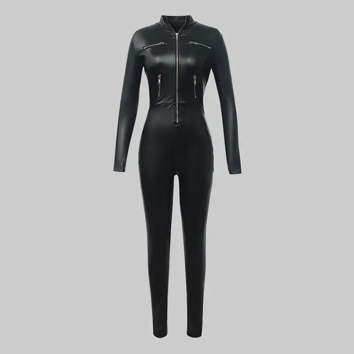Krisnanas femmes PU cuir combinaisons femme vêtements élégant col à glissière Cool combinaison Leggi