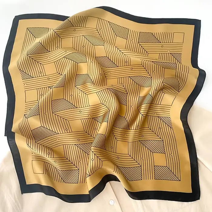Écharpe en soie à motif géométrique rayé de 68cm pour femmes, Imitation soie, couvre-chef frais et p