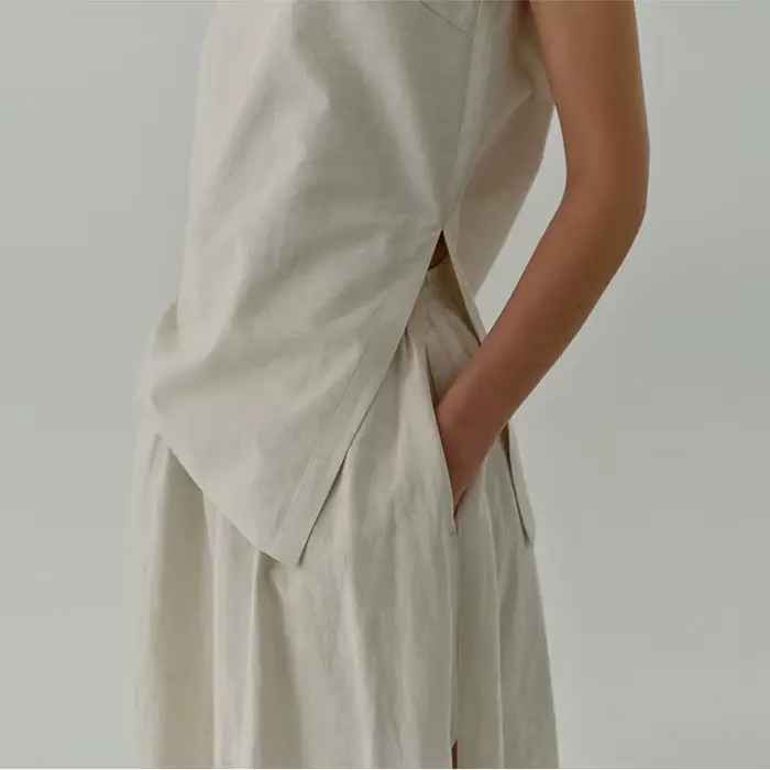Jupe Chic en lin Vintage fendue sur le côté pour femmes, couleur unie, coton et lin, nouvelles jupes