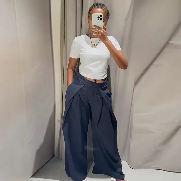 HXAO pantalon Baggy rayé pantalon femme automne 2025 élégant plissé jambe large pantalon surdimensio