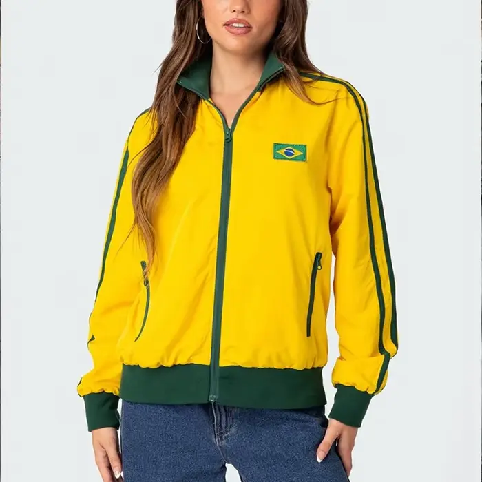Vestes Gothiques Rétro Grunge des Années 2000, Manteau Y2k Esthétique PVD Jaune Brésil Lettre Brodée
