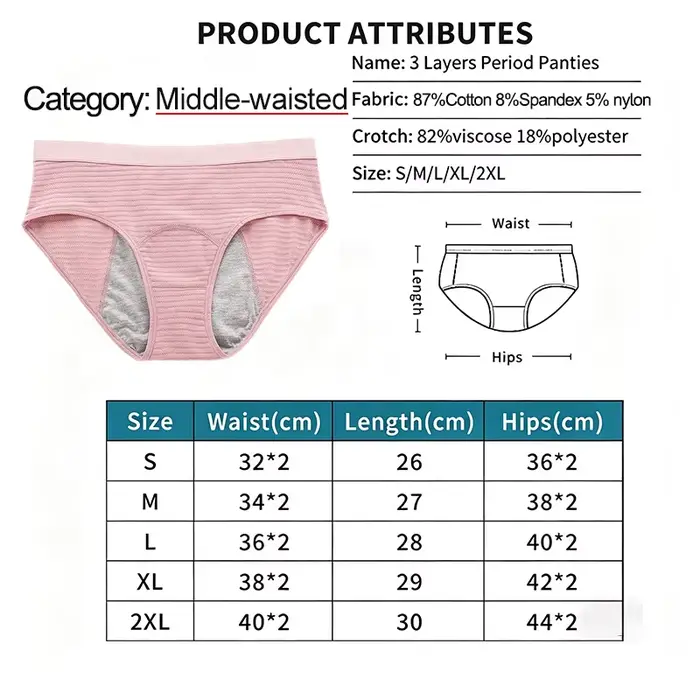 Lot de 3 culottes physiologiques pour jeunes filles, sous-vêtements menstruels anti-fuites pour adolescentes, lingerie sanitaire