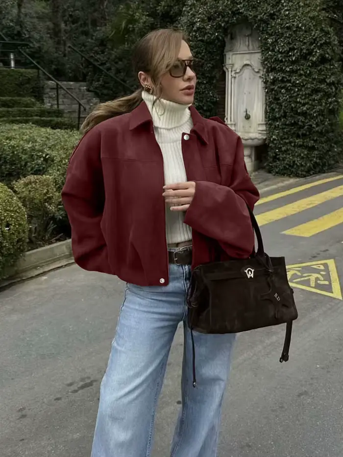 Dámská letecká bunda s netopýřími rukávy a zipem, ležérní top