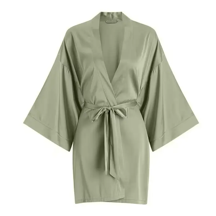 Robe de Nuit en Satin Bleu Marine à Imprimé Floral pour Femme, Kimono, Peignoir, Vêtement de Maison,