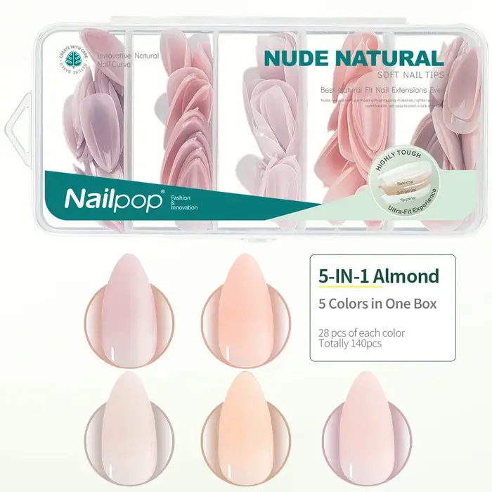 Nailpop 3-v-1 přírodní jemné nehty sada 140 kusů odstíny pleti lisovací