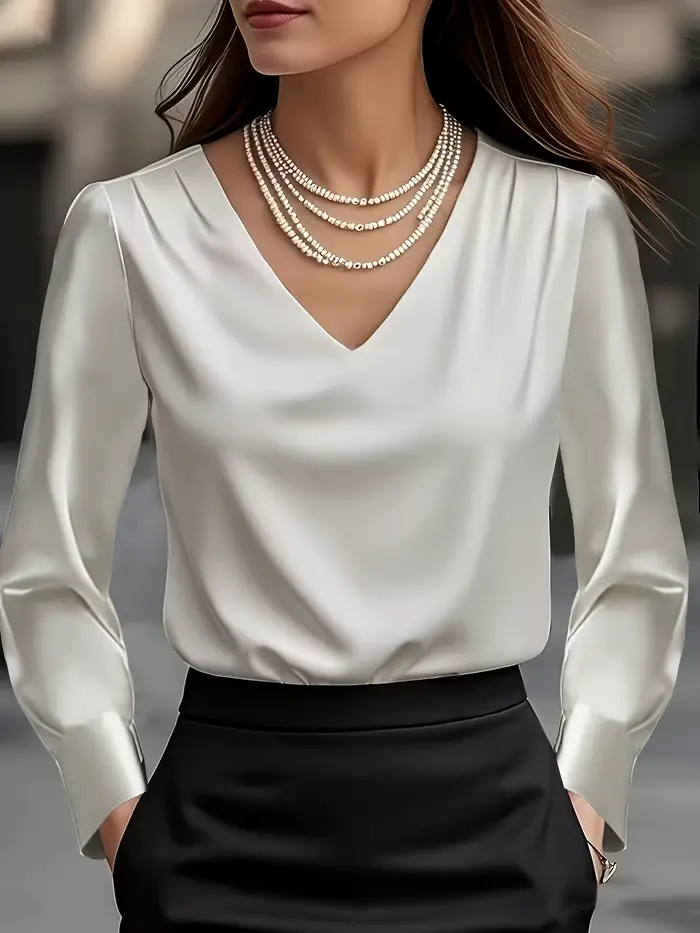Nová saténová halenka v jednobarevném provedení Elegantní a sofistikovaná Jaro/Léto – Stylový profesionální outfit a košile na večerní společenské akce pro ženy