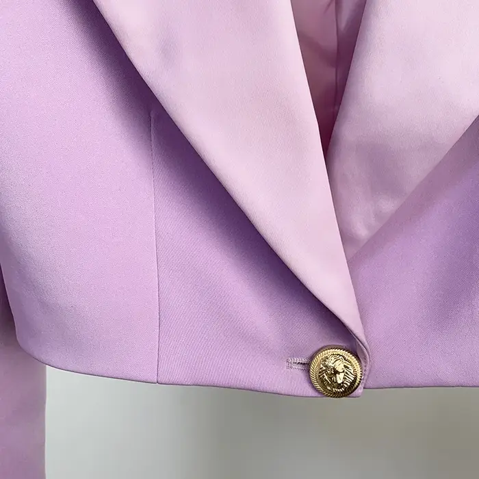 Blazer court en satin à boutons simples pour femmes, veste de créateur, col extra initié, haute qual