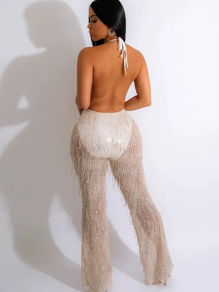 Barboteuse à paillettes pour femmes, combinaison Sexy à paillettes, dos nu, salopette en maille tran