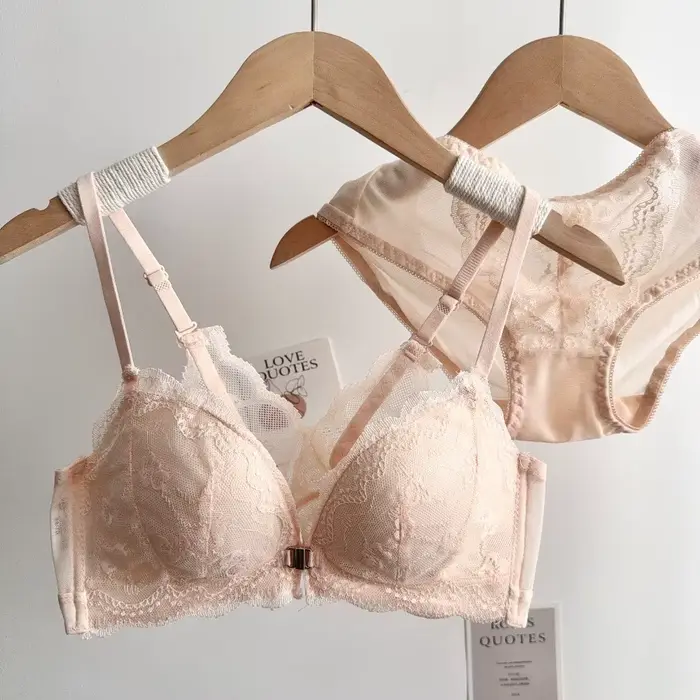 Ensemble de soutien-gorge en dentelle pour femmes à petite poitrine, fermeture frontale, sans armatures, dos élégant, push-up, lingerie douce pour tous les jours, taille 32-38AB