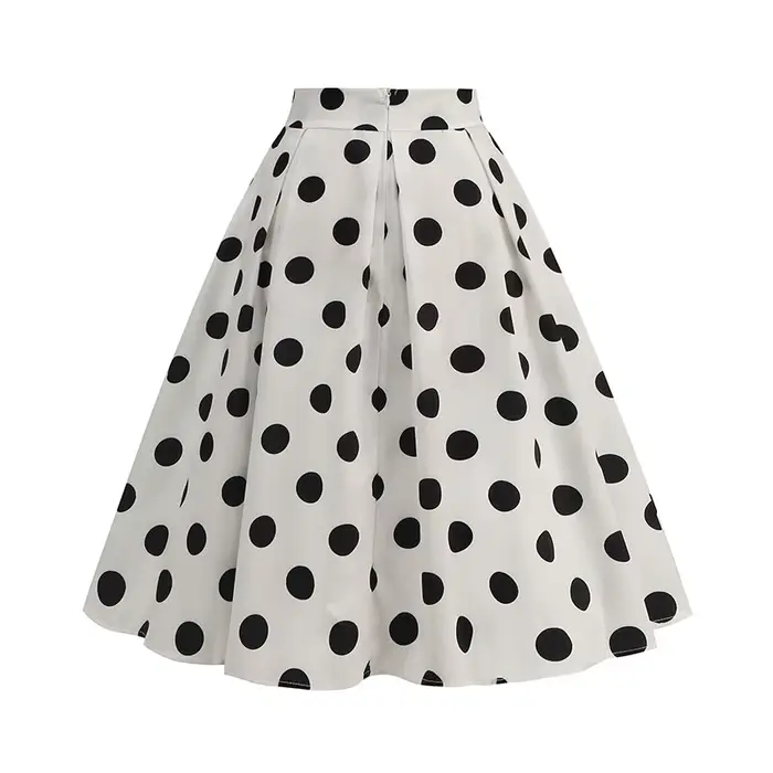 Jupes d'été Vintage pour femmes, taille haute, imprimé à pois, rouge, blanc, noir, élégante, tunique