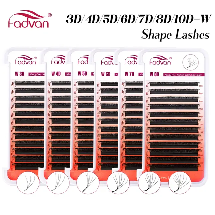 FADVAN 3D/4D/5D/6D/7D/8D Extension de cils en forme de W C D Curl cils de vison naturel préfabriqués