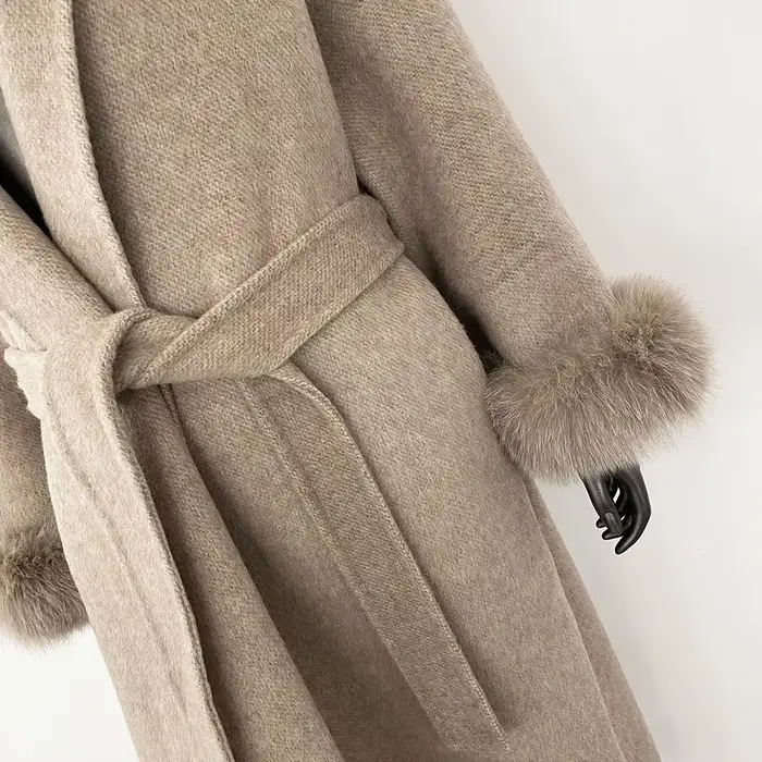 Tempérament d'hiver manteau en laine véritable court et Long poignets amovibles veste en fourrure de