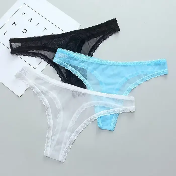 KUCLUT Culotte string transparente sexy pour femme, en dentelle, avec entrejambe en maille, sans couture, taille basse, sous-vêtement sexy