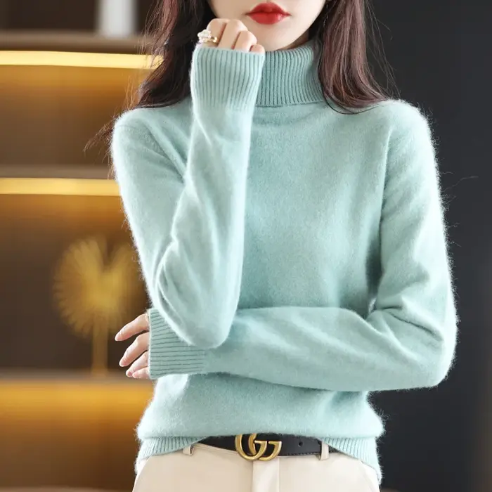 Nouveaux vêtements pour femmes pour l'automne/hiver 2024 100% pull à col roulé en peluche vison pull