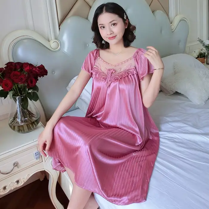 Chemise de nuit en Satin pour femmes, surdimensionnée, manches courtes, vêtements de nuit, pyjama
