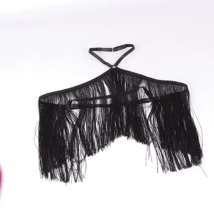 Haut licou à pampilles noires pour femmes, harnais élastique réglable, vêtements toutes saisons, hau