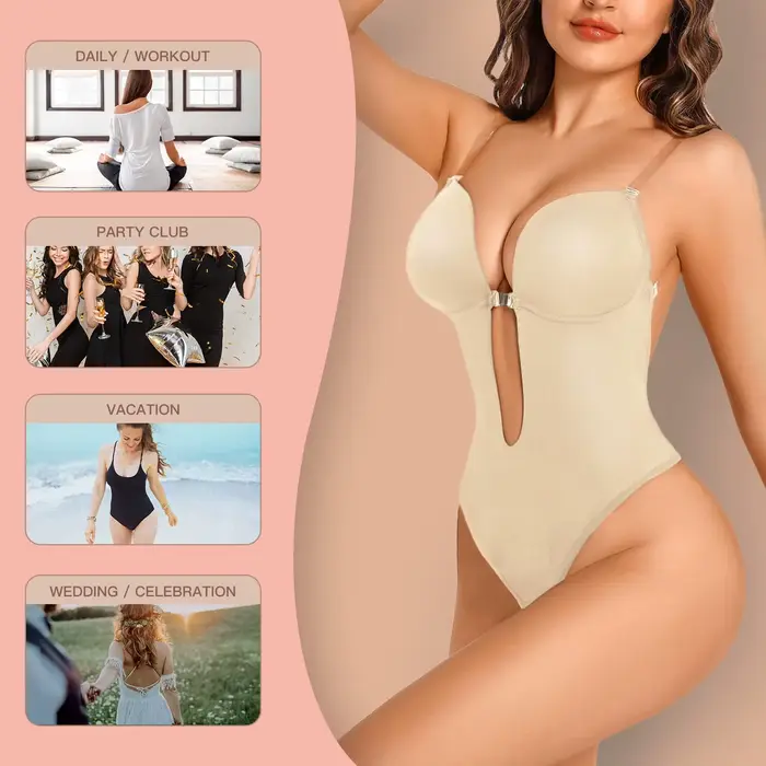 Sexy dos nu profond V plongeant Shapewear body Invisible sans bretelles Bralette sculptant froncé sangle Invisible sous-vêtements