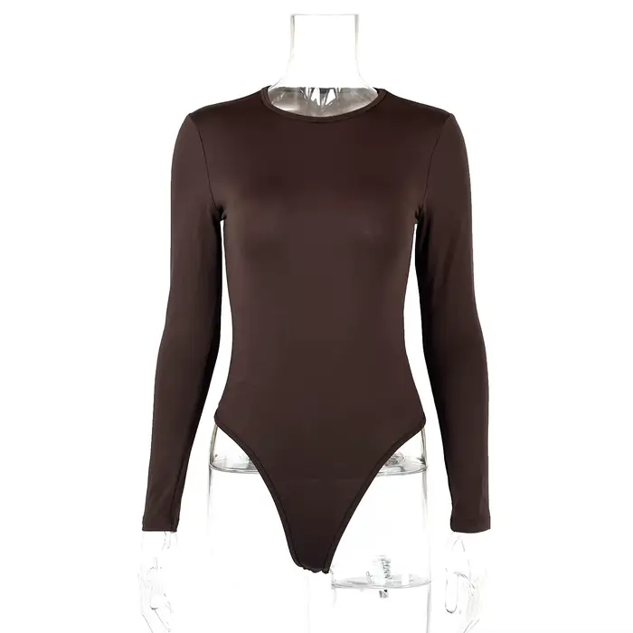 Body à manches longues pour femme, coupe ajustée moulante, décontracté, noir et brun, pour tenues automne hiver, ajustement parfait, durabilité exceptionnelle