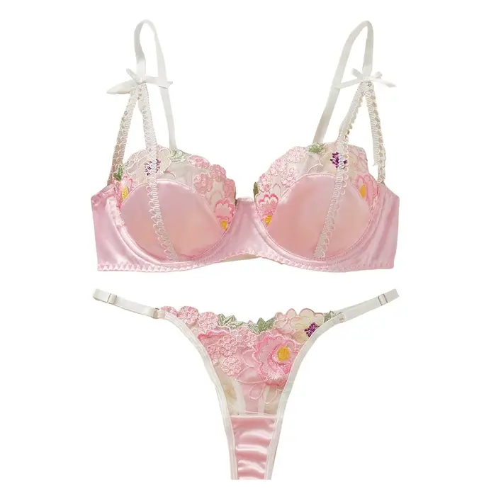 Ensemble soutien-gorge et culotte transparents avec broderie florale pour femmes occasions spéciales et tous les jours