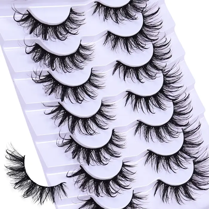 Faux cils de chat nickel é moelleux, 7 paires, look de support, contaminants, cils bouclés en D, fau