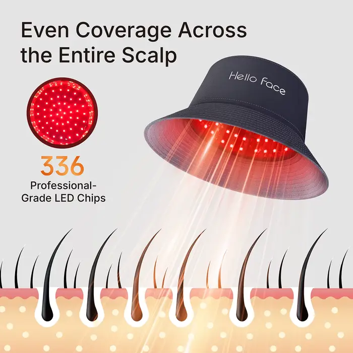 Chapeau seau pour thérapie à la lumière rouge, T100, 660nm et 850nm, 336 pièces, LED, Anti-perte de