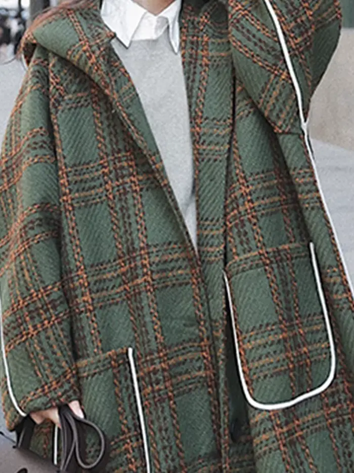 Lautaro-Combinaison Femme avec Capuche, Patchwork Blanc Chaud, Plaid Laine Mélanges, Mode Coréenne,