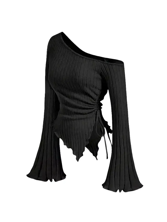 T-shirt manches longues pour femmes, épaules dénudées, coupe cintrée, décontracté, style de rue, asy
