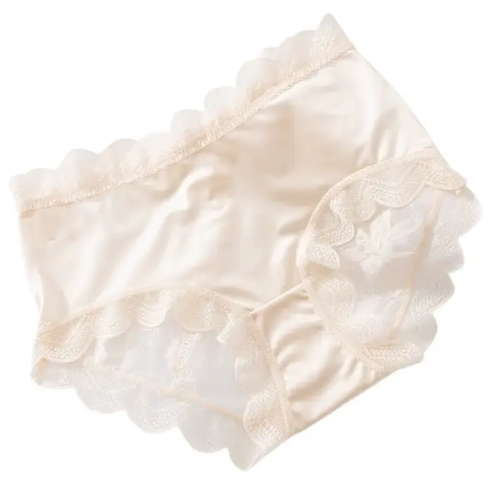 Culottes en dentelle florale transparente pour femmes, lingerie tendance, culottes en soie glacée à 