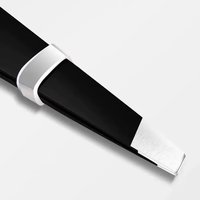 Pince à sourcils noire en acier inoxydable, avec pointe inclinée et plate, outils de beauté pour pin