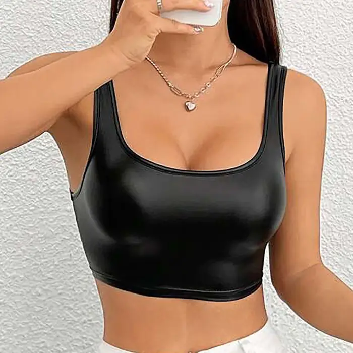 Juniorské dámské polyesterové tílko, ležérní styl, léto, elastické, jemné plátno, sexy topy, bez rukávů čtvercový výstřih, zeštíhlující, vestavěná košilová podprsenka