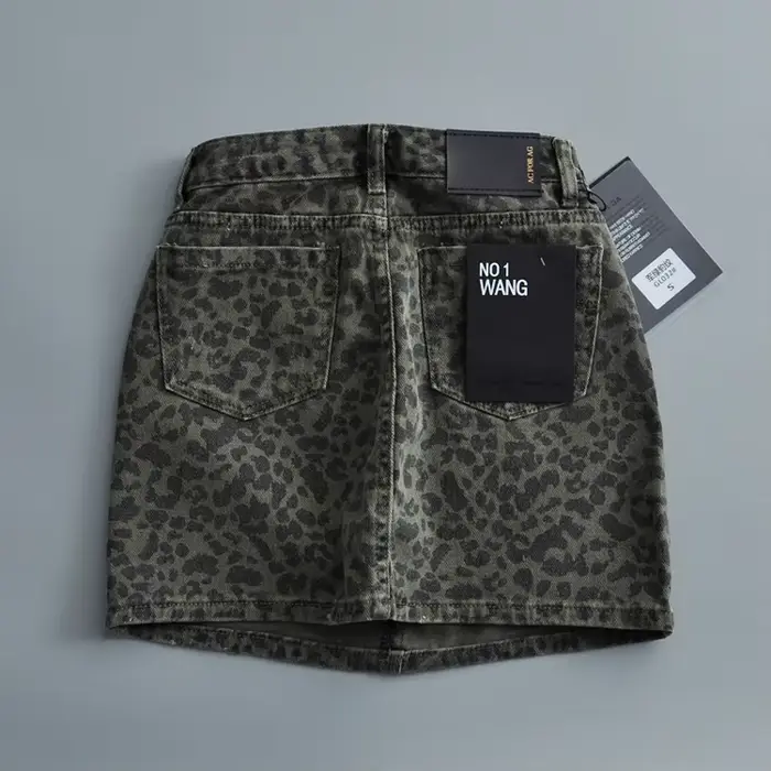 Mini-jupes taille haute pour femmes, jupes léopard à la mode, denim vert vintage, jupe de combat déc