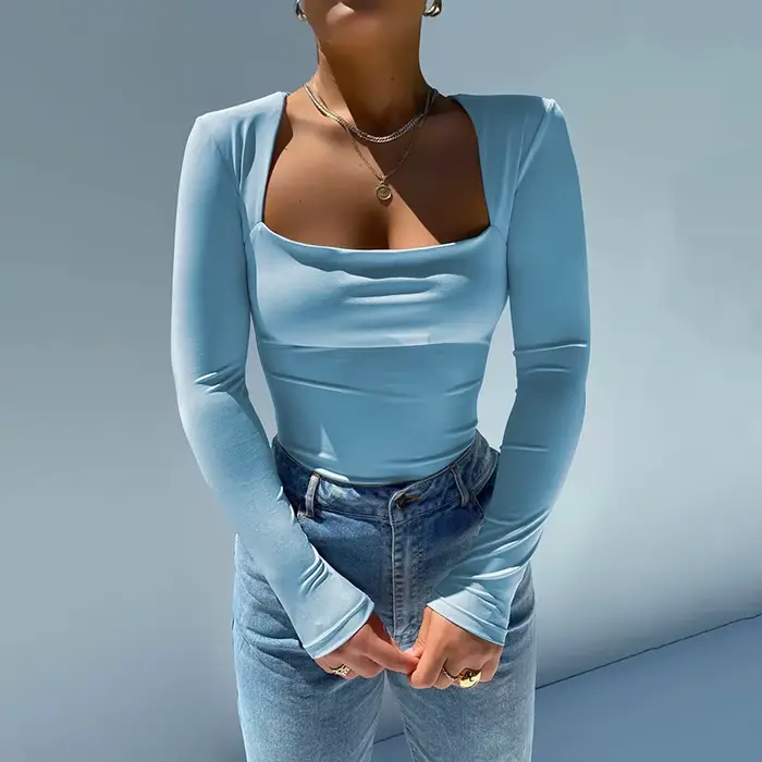 Dámské body s dlouhým rukávem 2024 streetwear těsný čtvercový límec žena základní černá body sexy korzet mujer