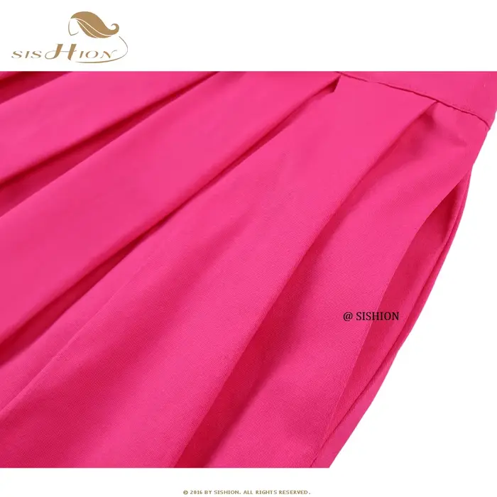 SISHION-Jupe plissée en coton pour femme, couleur unie, rose foncé, rouge, avec nœud, vintage, pour 