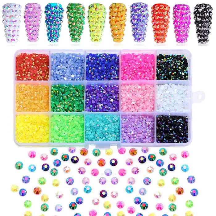 12000 pièces/boîte strass Nail Art, 15 couleurs 3mm strass à ongles ronds plats, accessoires décorat